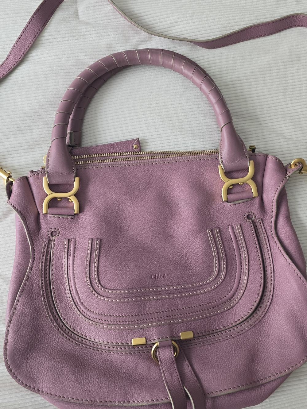 Chloe Mauve Pink Leather Shoulder Bag with Gold Hardware